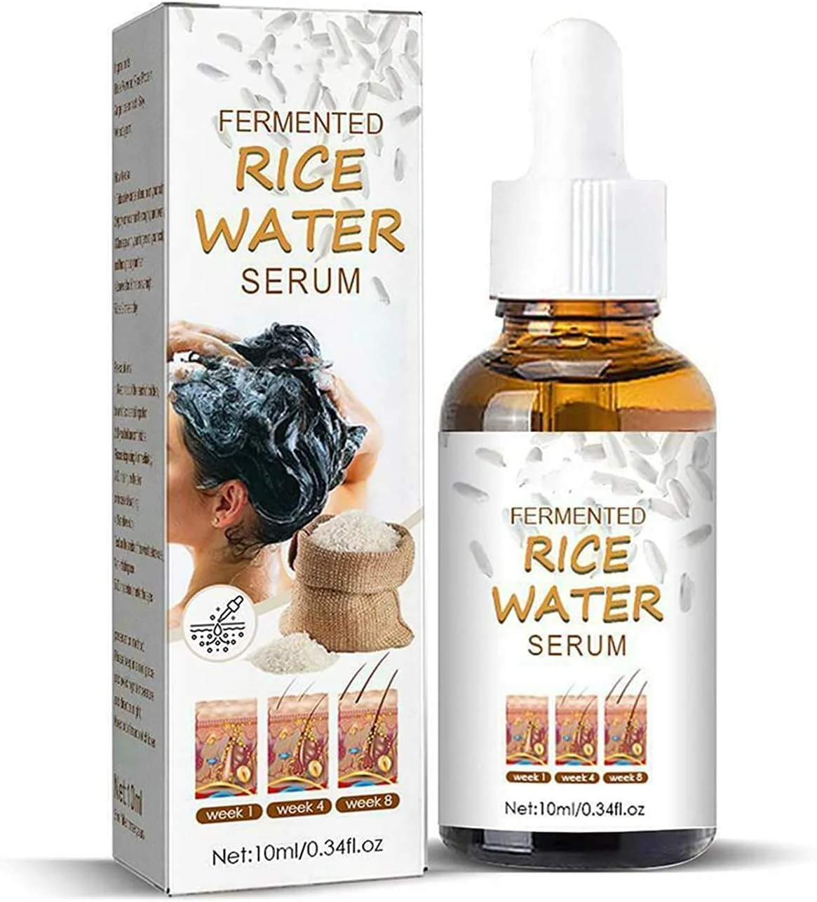 سرم آب برنج تخمیر شده طبیعی و ارگانیک برای رشد مو، اسانس ضد ریزش مو، 10 میلی لیتر (1 عدد)