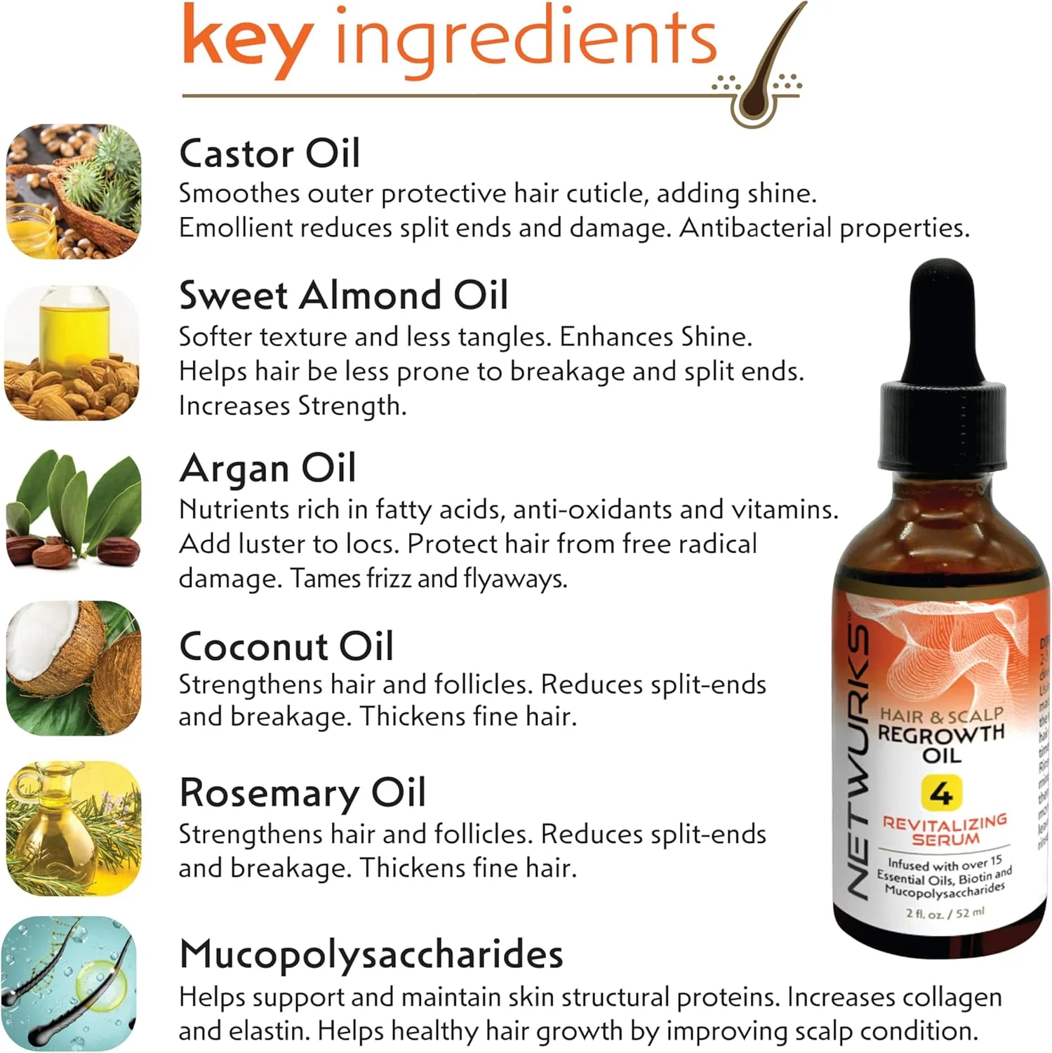 روغن تقویت کننده مو و پوست سر NetWurks، رزماری خالص، نعناع و روغن نارگیل با بیوتین، سرم احیا کننده و پیوند دهنده، ترمیم و تقویت کننده رشد مو، 2oz