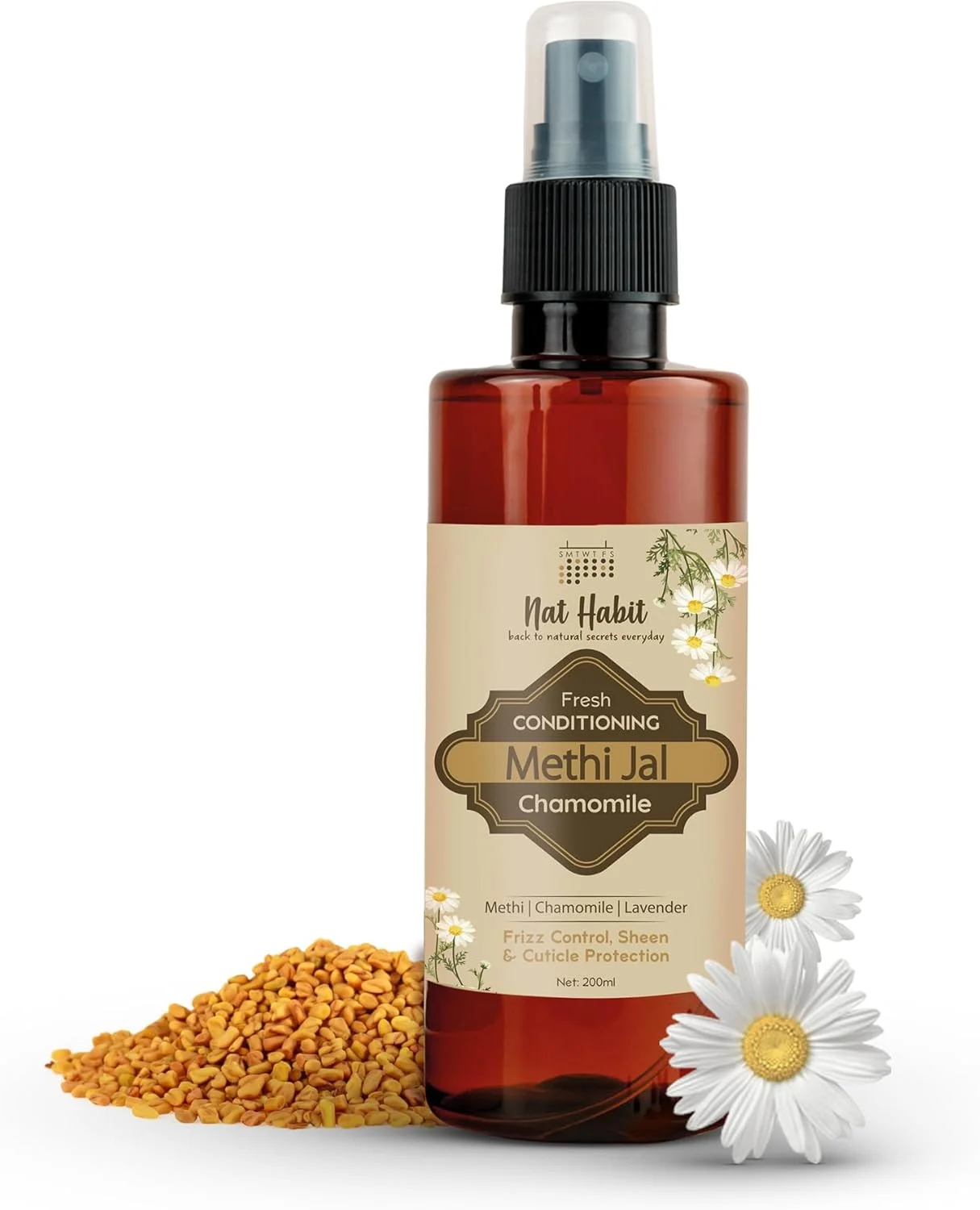 نَت هبیت چای بابونه مرطوب کننده متی جال - سرم مو، اسپری مو برای رشد مو، کنترل ریزش مو، صاف کننده، نرم کننده با سرکه سیب، متی، بابونه و اسطوخودوس 200 میلی لیتر