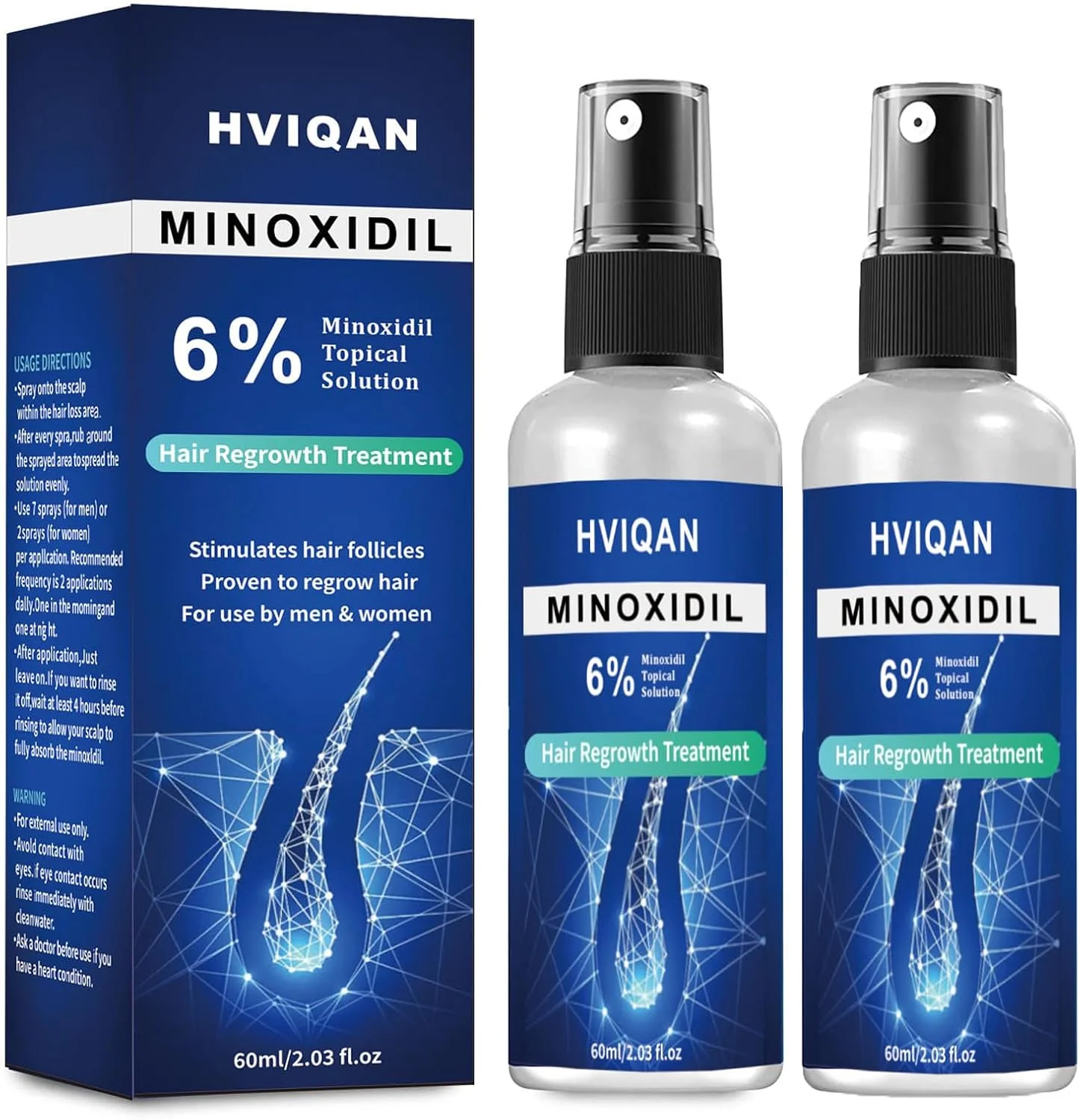 محلول مینوکسیدیل 6% برای رشد مو آقایان و خانم ها، اسپری مینوکسیدیل برای رشد ریش، مبارزه با نازک شدن و ریزش مو، تقویت کننده درمان رشد مجدد مو