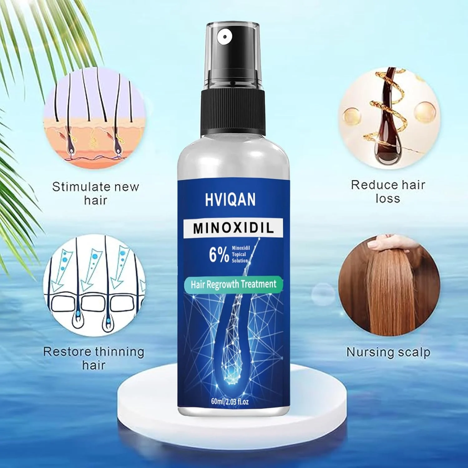 محلول مینوکسیدیل 6% برای رشد مو آقایان و خانم ها، اسپری مینوکسیدیل برای رشد ریش، مبارزه با نازک شدن و ریزش مو، تقویت کننده درمان رشد مجدد مو