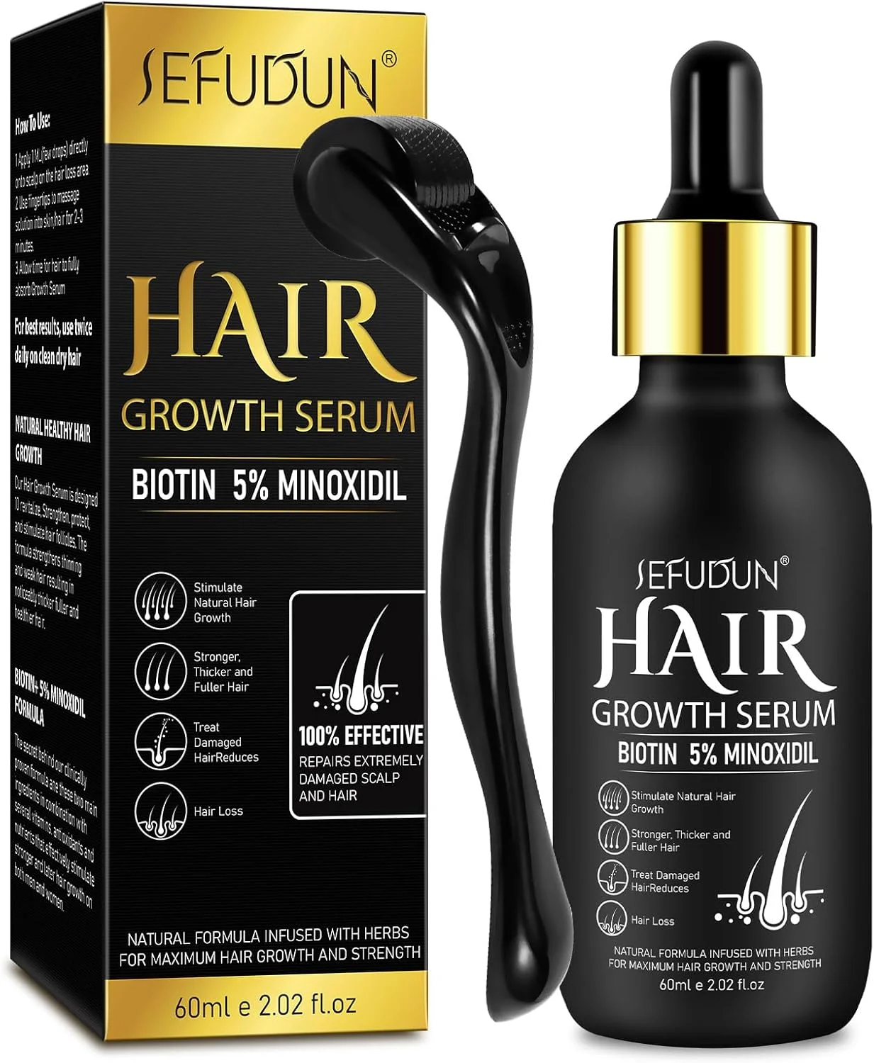 کیت سرم رشد مو حاوی 5% ماینوکسیدیل، درمان رشد مجدد مو برای ریزش و نازک شدن موی سر، حاوی بیوتین - 60 میلی لیتر، مناسب برای 1 ماه
