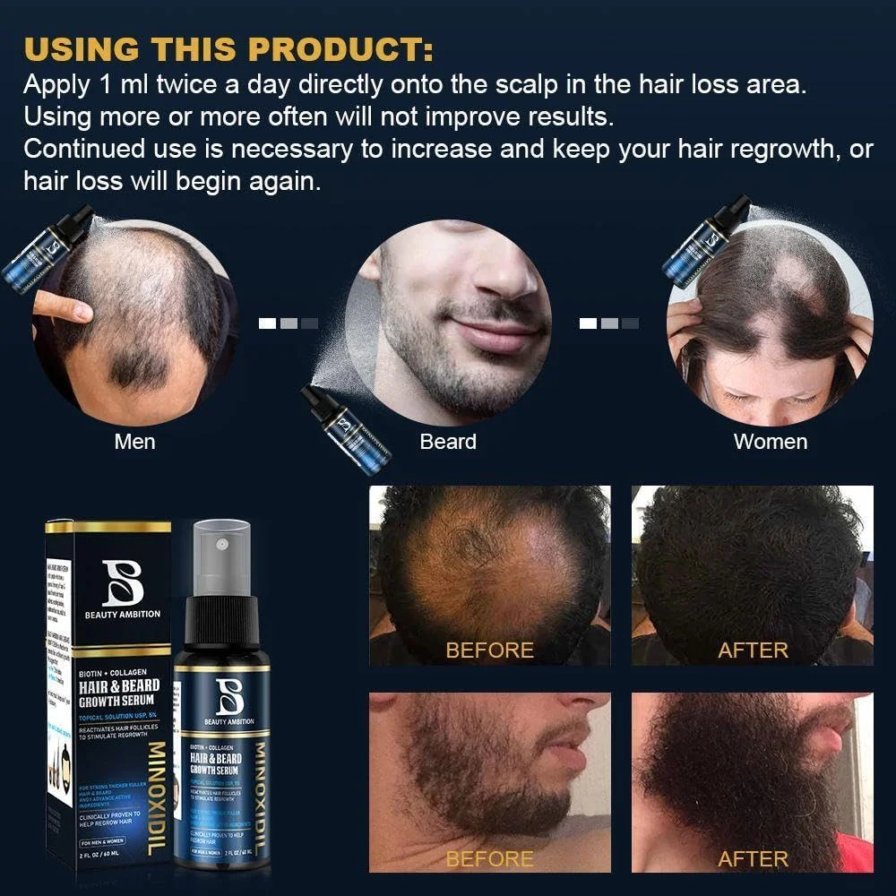 سرم رشد مو و ریش ماینوکسیدیل با بیوتین + کلاژن 60 میلی لیتر
