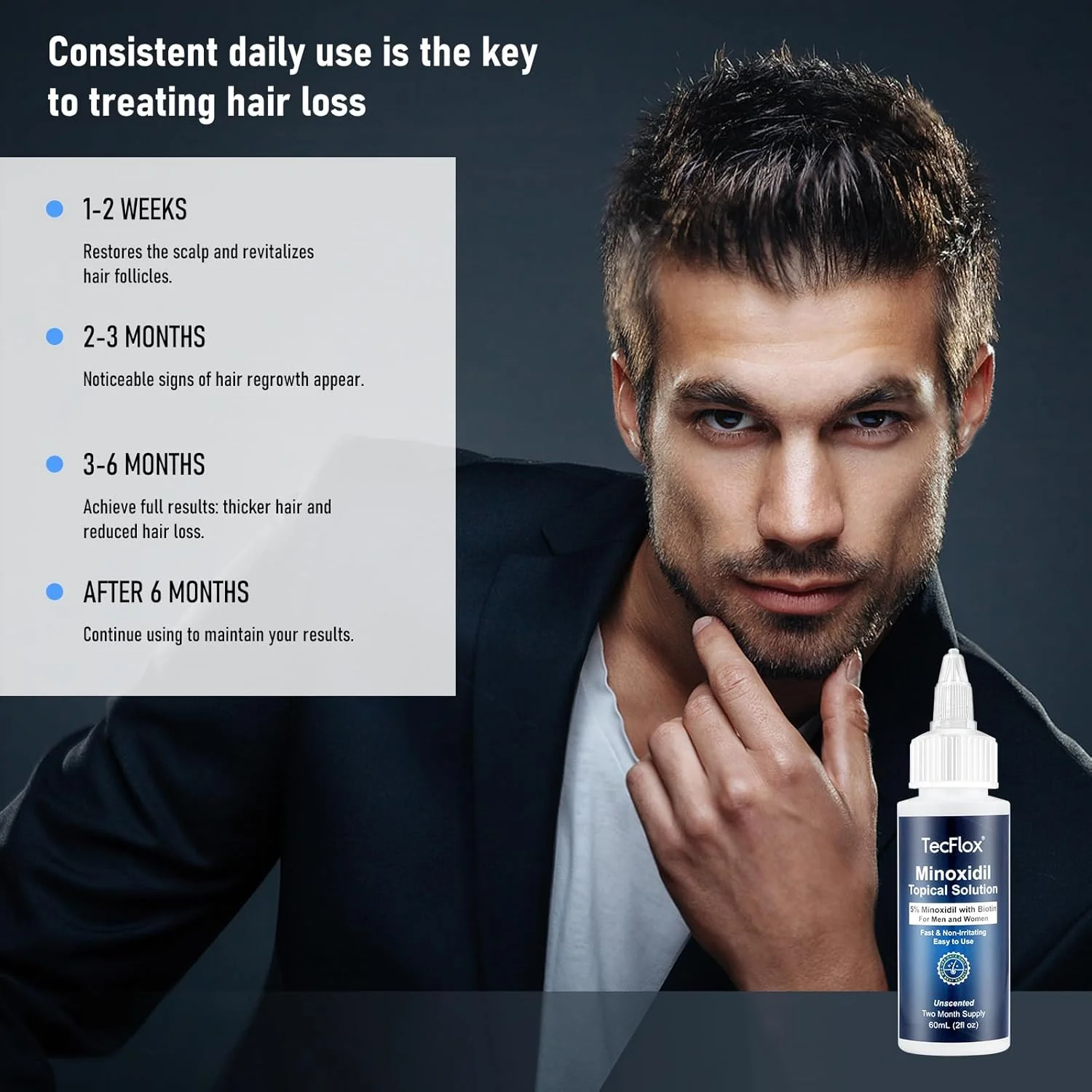 محلول ماینوکسیدیل 5% TecFlox به همراه بیوتین برای آقایان و بانوان، روغن رشد ریش، سرم رشد مو، مناسب برای هر دو جنس، بسته 2 عددی، مجموعا 120 میلی لیتر برای 4 ماه محلول ماینوکسیدیل 5% TecFlox به همراه بیوتین برای آقایان و بانوان، روغن رشد ریش، سرم رشد مو، مناسب برای هر دو جنس، بسته 2 عددی، مجموعا 120 میلی لیتر برای 4 ماه