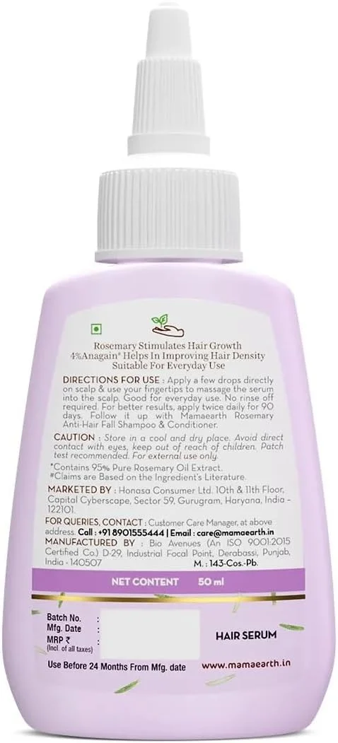 سرم مو و پوست سر رزماری ماماارت 50 میلی لیتر حاوی 95% رزماری خالص، 4% آناگین، 1% Root BioTec، 1% کرساتین، شنبلیله، کافئین، نیاسینامید | کنترل ریزش مو | افزایش تراکم مو