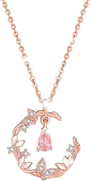 گردنبند آویز پروانه نقره استرلینگ 925 با روکش طلای رز و کریستال، مناسب برای هدیه زنانه، بسته بندی شیک، جواهرات فشن J.Rosée مدل JR-1120