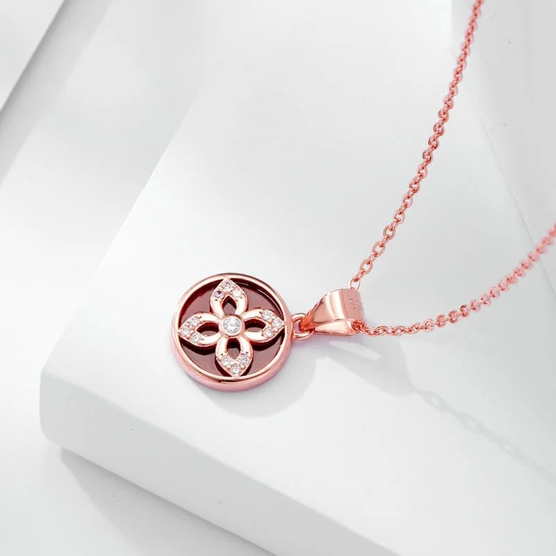 گردنبند آویز نقره استرلینگ 925 با روکش طلای رزگلد و شبدر خوش شانس نگین دار، مناسب هدیه برای زنان، جواهرات فشن J.Rosée مدل JR-1177