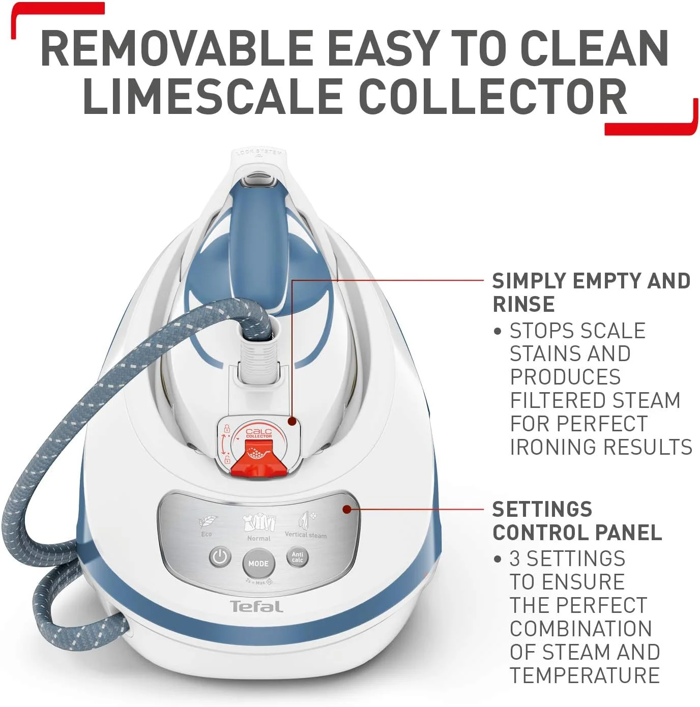 اتو بخار مخزن دار تفال، 2800 وات، بخار لحظه ای 520 گرم در دقیقه، فشار 7.5 بار، Express Protect، سفید و آبی، SV9202 اتو بخار مخزن دار تفال، 2800 وات، بخار لحظه ای 520 گرم در دقیقه، فشار 7.5 بار، Express Protect، سفید و آبی، SV9202