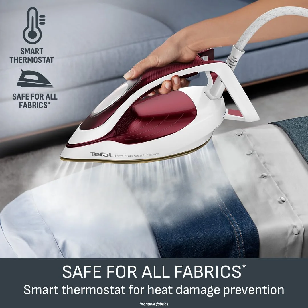اتو بخار مخزن دار تفال مدل Pro Express Protect با فشار بالا، سفید و زرشکی، GV9220 اتو بخار مخزن دار تفال مدل Pro Express Protect با فشار بالا، سفید و زرشکی، GV9220