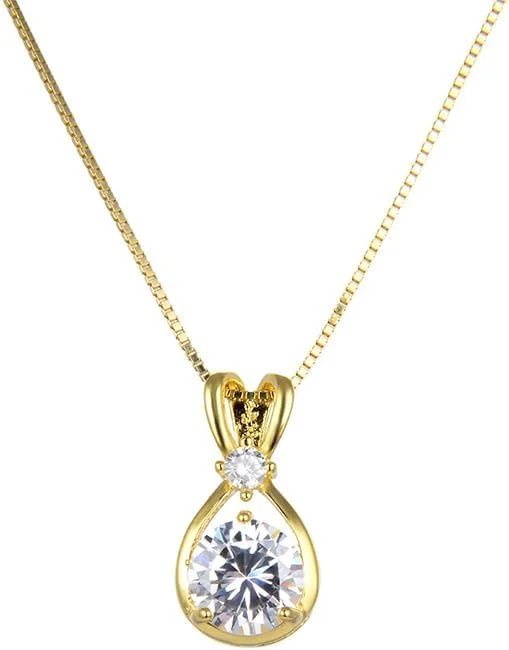 گردنبند آویز قلب دوتایی نقره استرلینگ 925 با روکش طلای 18 عیار و کریستال، مناسب هدیه برای زنان - جواهرات فشن J.Rosée