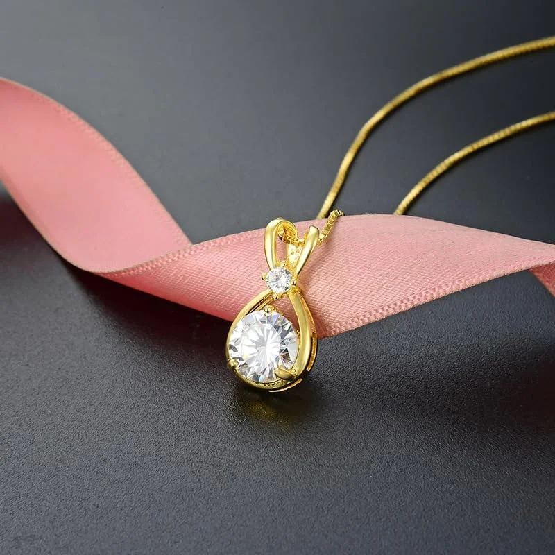 گردنبند آویز قلب دوتایی نقره استرلینگ 925 با روکش طلای 18 عیار و کریستال، مناسب هدیه برای زنان - جواهرات فشن J.Rosée