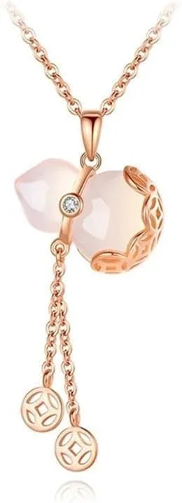 گردنبند آویز نقره استرلینگ 925 زنانه با روکش طلای رز و سنگ یشم (Chalcedony) طرح کدو J.Rosée مدل JR-1116