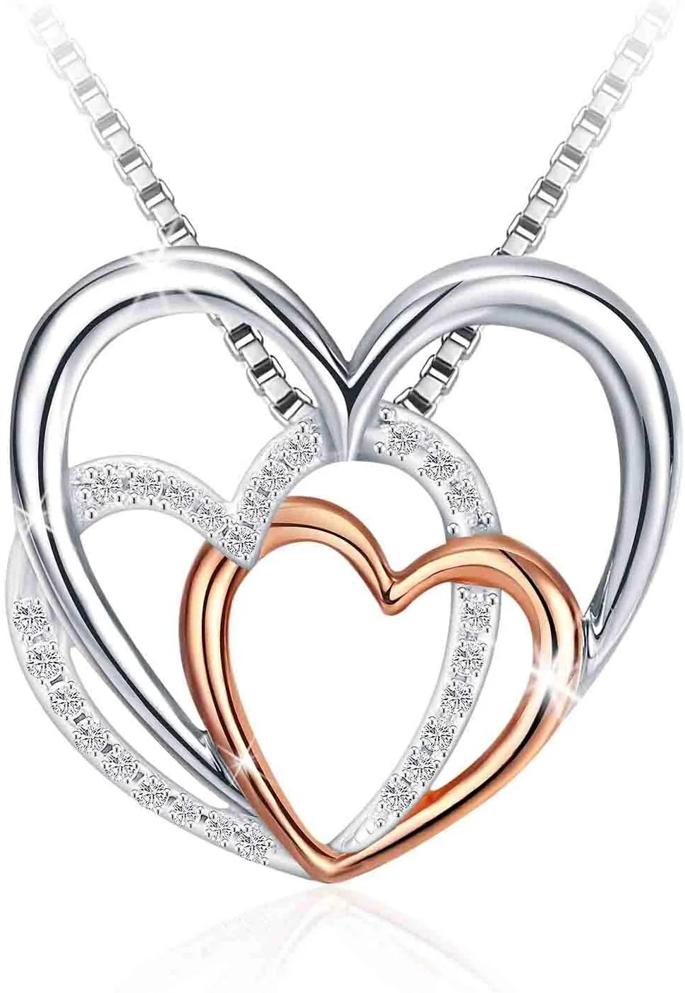 گردنبند آویز قلب سه تایی نقره استرلینگ با روکش طلای 18 عیار زنانه جی. رزی - JR890