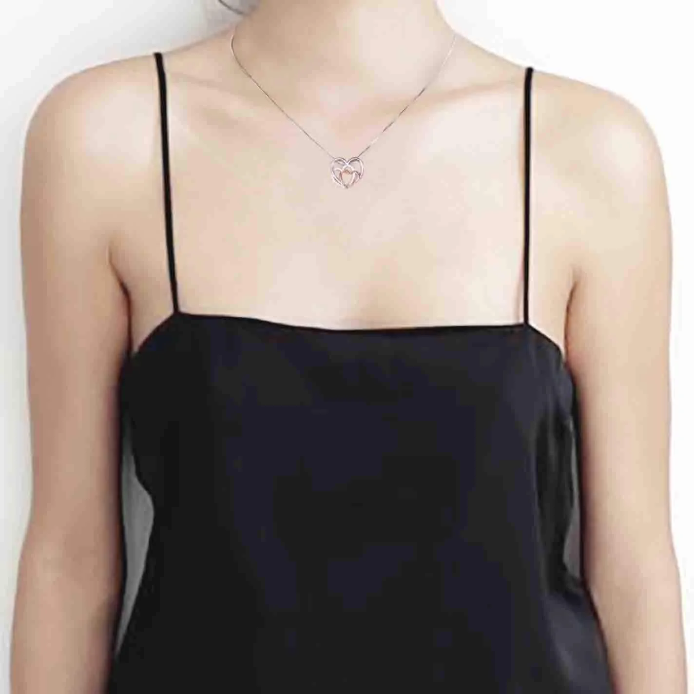 گردنبند آویز قلب سه تایی نقره استرلینگ با روکش طلای 18 عیار زنانه جی. رزی - JR890