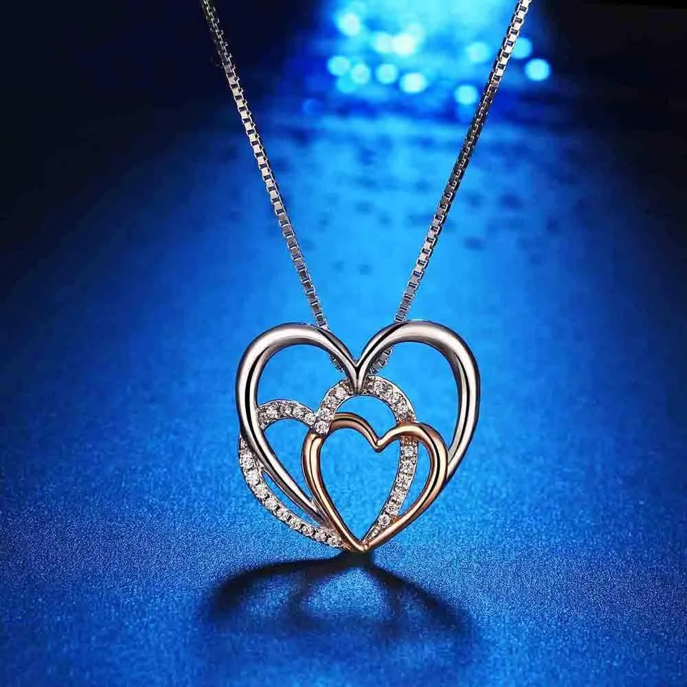 گردنبند آویز قلب سه تایی نقره استرلینگ با روکش طلای 18 عیار زنانه جی. رزی - JR890