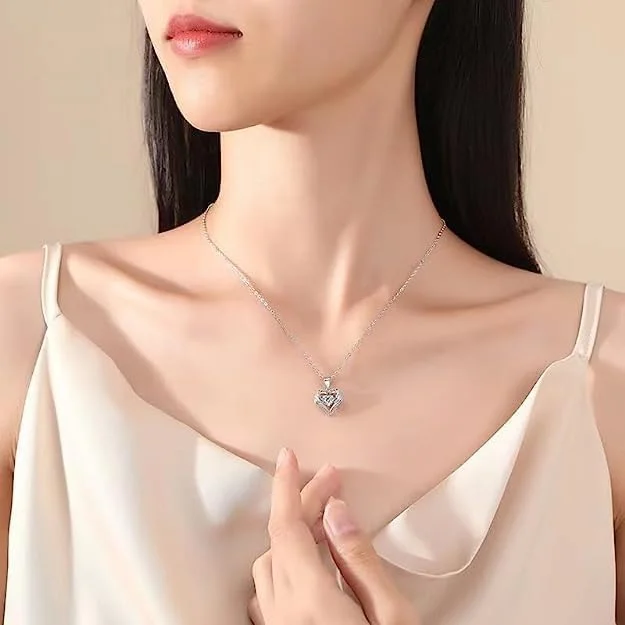 گردنبند نقره استرلینگ 925 با آویز قلب کریستالی زنانه، بسته‌بندی هدیه، جواهرات مد روز J.Rosée مدل JR-1108