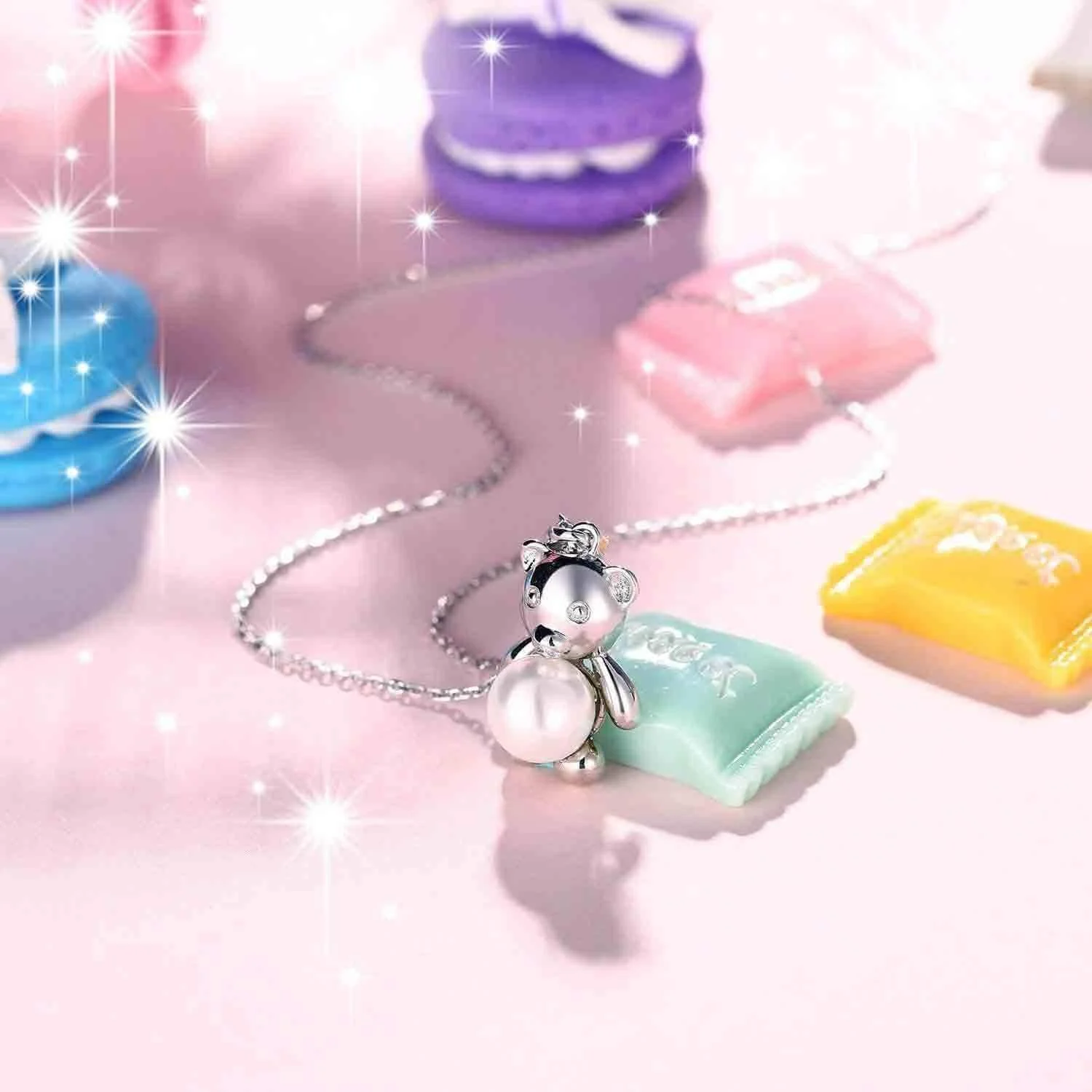 گردنبند آویز خرس مروارید نقره استرلینگ 925 با روکش طلای 18 عیار J.Rosée، جواهرات فشن برای زنان و دختران، بسته هدیه JR190