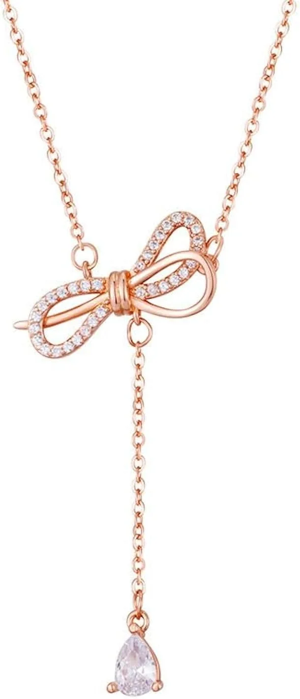 گردنبند آویز پاپیونی با روکش طلای رزگلد و کریستال J.Rosée مدل JR-1237، زیورآلات مد روز زنانه
