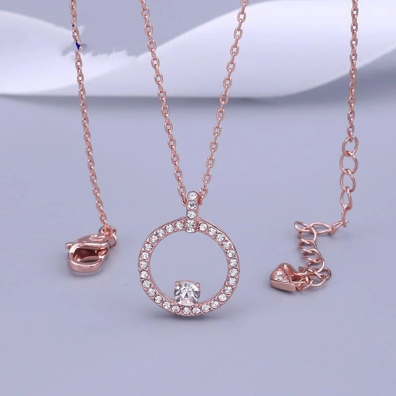 گردنبند آویز گرد زنانه J.Rosée با روکش طلای رز و کریستال - مدل JR-1210