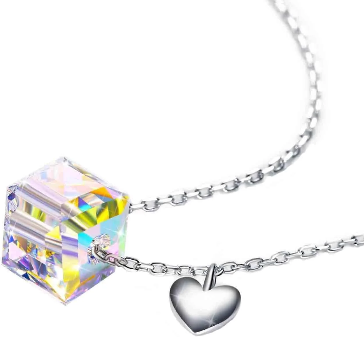 گردنبند آویز مکعبی زنانه با کریستال های سواروسکی، روکش طلای 18 عیار و نقره استرلینگ 925، بسته هدیه جواهرات مد روز J.Rosée مدل Jr0917