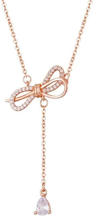 گردنبند آویز پاپیونی با روکش طلای رزگلد و کریستال J.Rosée مدل JR-1237، زیورآلات مد روز زنانه