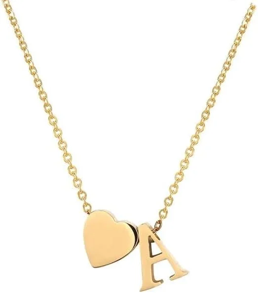 گردنبند قلب حرف اول J.Rosée، گردنبند عشق با 26 حرف، حروف بزرگ روکش طلای استیل ضد زنگ برای زنان دختران، هدیه گردنبند آویز دوتایی عشق طلایی A