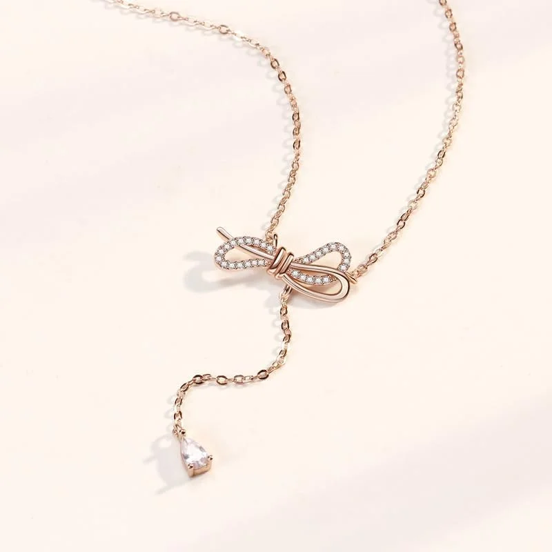 گردنبند آویز پاپیونی با روکش طلای رزگلد و کریستال J.Rosée مدل JR-1237، زیورآلات مد روز زنانه