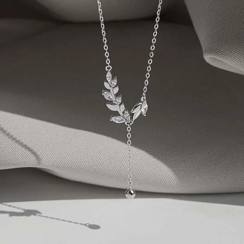 گردنبند آویز نقره استرلینگ 925 طرح خوشه گندم کریستالی شیک زنانه بسته بندی هدیه جواهرات مد روز J.Rosée مدل JR-1101