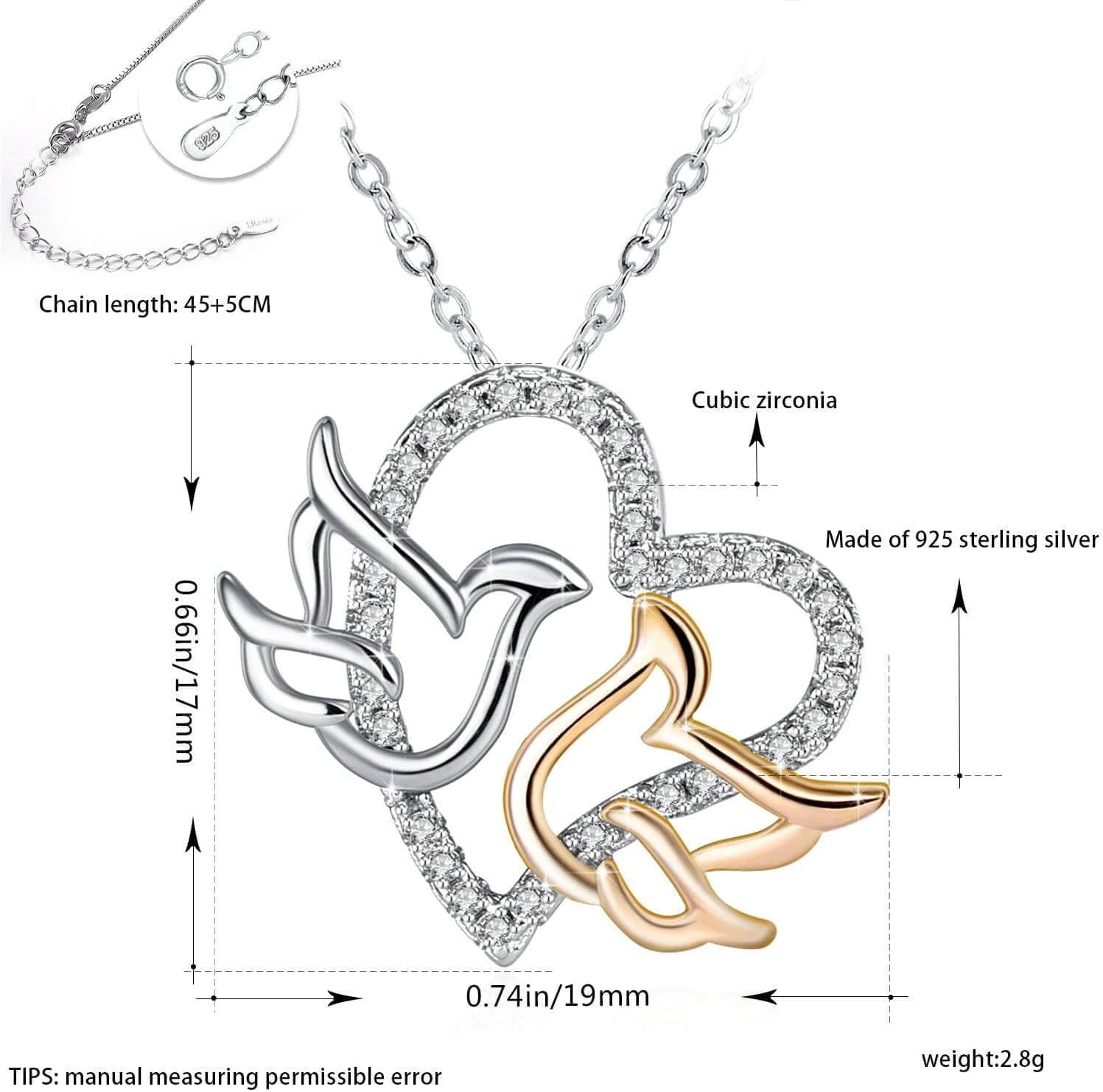 گردنبند آویز نقره استرلینگ 925 سواروسکی المنتز زنانه جواهرات JRosee (قلب کبوتر) گردنبند آویز نقره استرلینگ 925 سواروسکی المنتز زنانه جواهرات JRosee (قلب کبوتر)