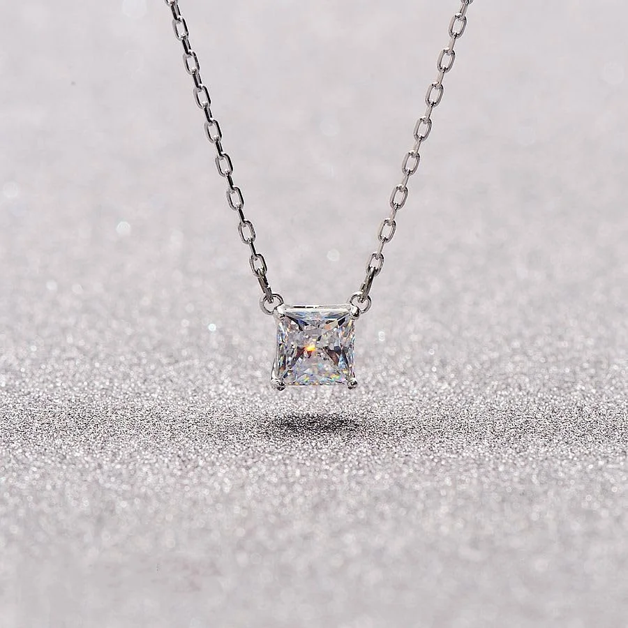 گردنبند آویز مربعی نقره ای کریستالی J.Rosée Fashion Jewelry برای زنان، بسته بندی هدیه JR-1273