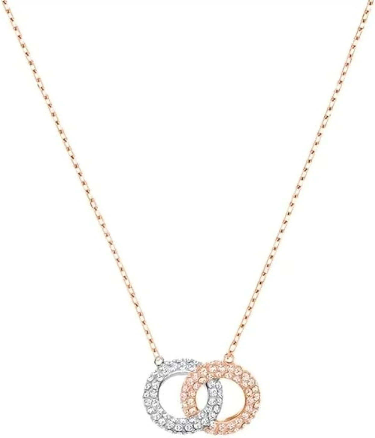 گردنبند آویز دو حلقه ای نقره ای و رزگلد با کریستال J.Rosée مدل JR-1244