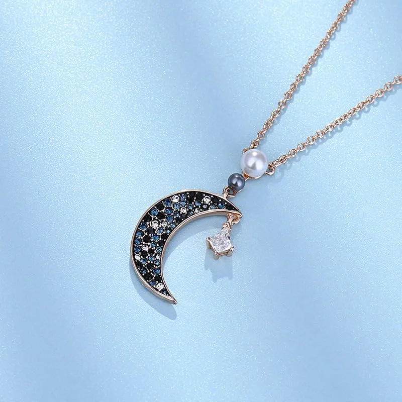 گردنبند آویز ماه خمیده چند رنگ با روکش طلای رز کریستالی J.Rosée، جواهرات مد روز، مناسب هدیه برای زنان، مدل JR-1305 گردنبند آویز ماه خمیده چند رنگ با روکش طلای رز کریستالی J.Rosée، جواهرات مد روز، مناسب هدیه برای زنان، مدل JR-1305