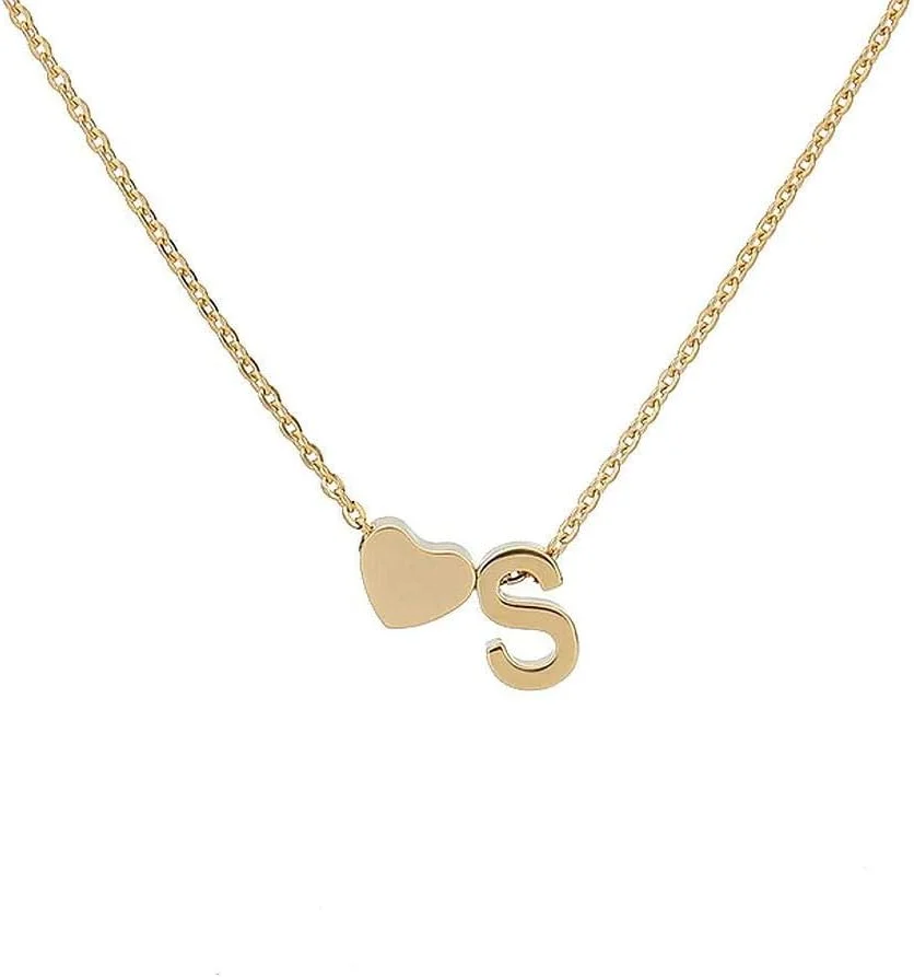 گردنبند قلب حرف اول J.Rosée، گردنبند عشق 26 حرفی استیل ضد زنگ با روکش طلا حروف بزرگ برای زنان دختران هدیه عشق طلایی گردنبند آویز دوتایی S