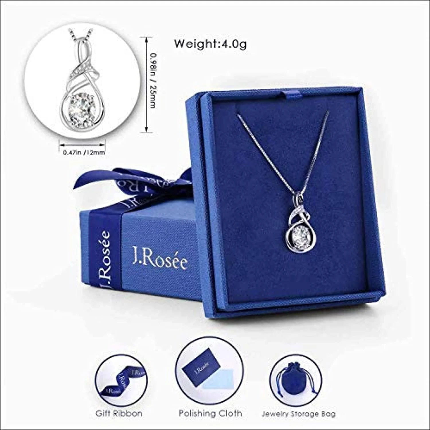 گردنبند آویز نقره استرلینگ 925 با کریستال آبی سواروسکی المنتز، هدیه ای برای زنان، جواهرات جی. رُزی مدل JR-471
