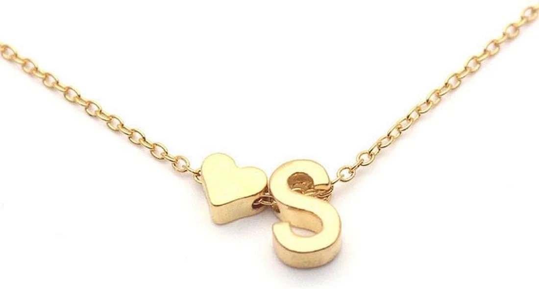گردنبند قلب حرف اول J.Rosée، گردنبند عشق 26 حرفی استیل ضد زنگ با روکش طلا حروف بزرگ برای زنان دختران هدیه عشق طلایی گردنبند آویز دوتایی S