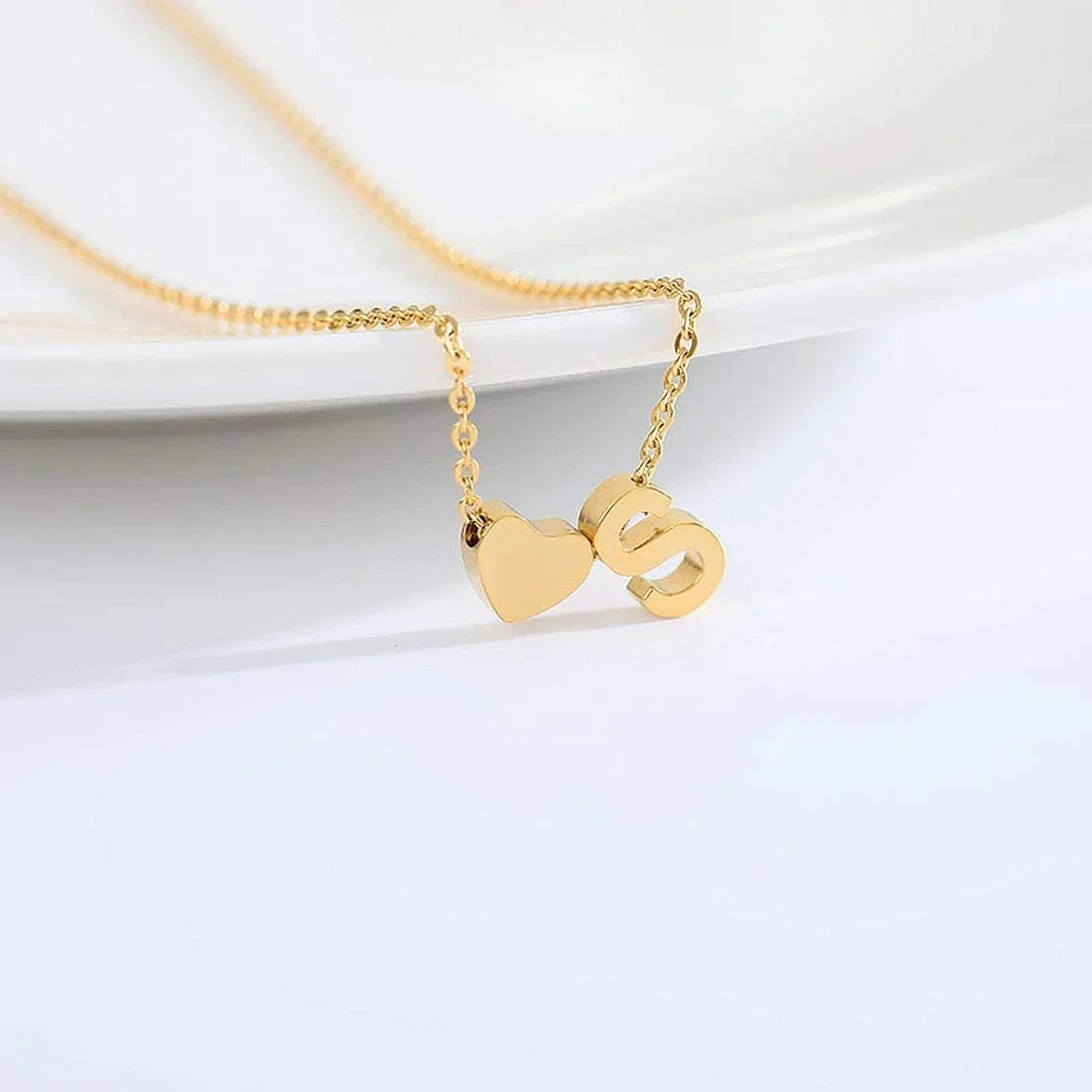 گردنبند قلب حرف اول J.Rosée، گردنبند عشق 26 حرفی استیل ضد زنگ با روکش طلا حروف بزرگ برای زنان دختران هدیه عشق طلایی گردنبند آویز دوتایی S