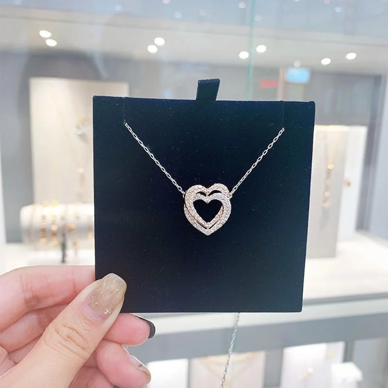 گردنبند آویز قلب دوتایی نقره ای و رزگلد با کریستال جواهرات مد روز J.Rosée مدل JR-1301، مناسب هدیه برای بانوان گردنبند آویز قلب دوتایی نقره ای و رزگلد با کریستال جواهرات مد روز J.Rosée مدل JR-1301، مناسب هدیه برای بانوان