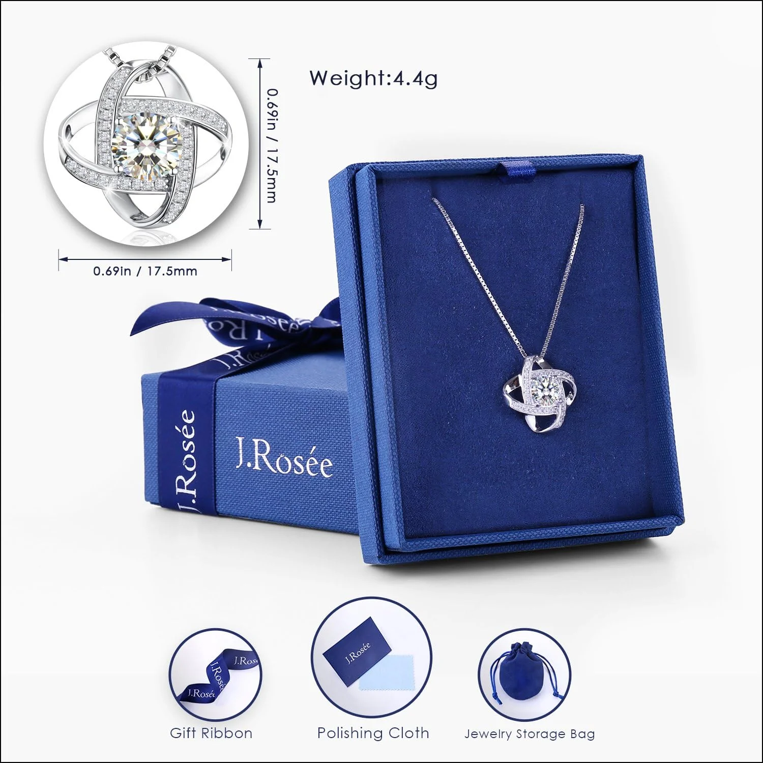 گردنبند آویز الماس نقره استرلینگ 925 با روکش طلای 18 عیار و کریستال های سواروسکی المنتز، هدیه ای برای بانوان و دختران - جواهرات جی. رُزه