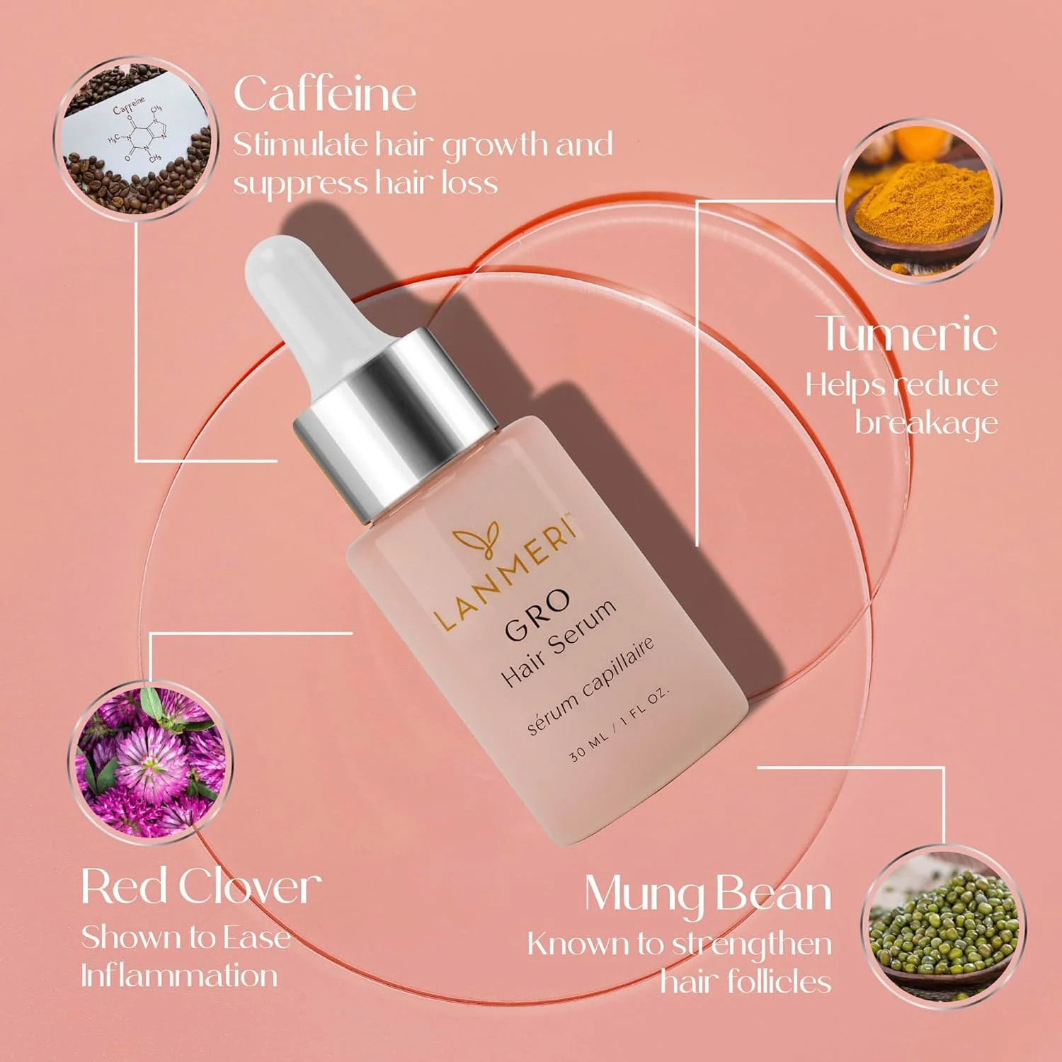 سرم گیاهی پوست سر لانمری - سرم رشد مو برای موهای نازک و ریزش مو - موهایی با ظاهر پرتر، ضخیم تر و سالم تر در 90 روز - سرم موی طبیعی برای زنان و مردان، مناسب برای انواع مو