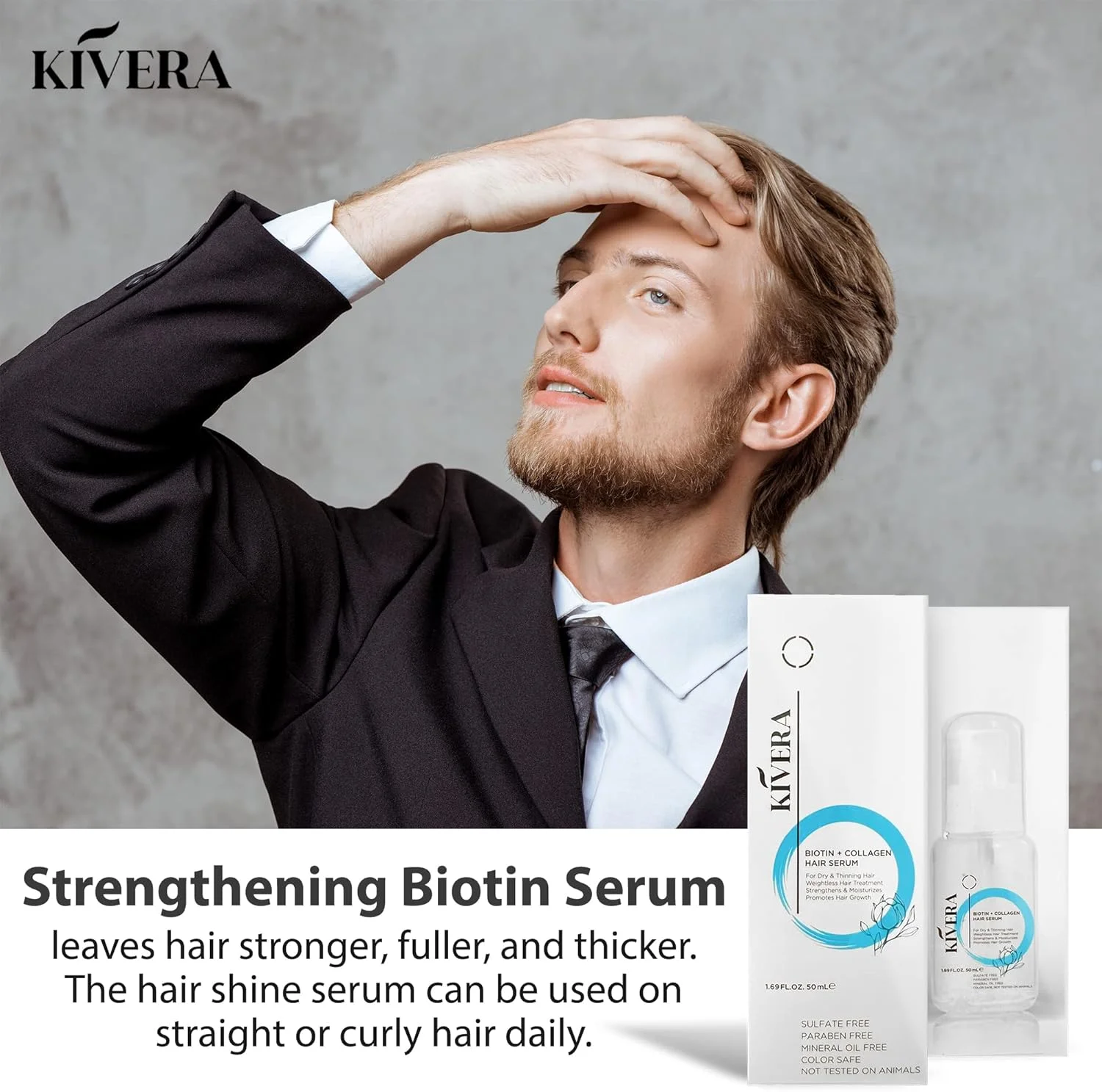 سرم مو بیوتین + کلاژن KIVERA - کاملا طبیعی، روغن رزماری و آرگان، بدون پارابن و سولفات، 1 عدد سرم مو بیوتین + کلاژن KIVERA - کاملا طبیعی، روغن رزماری و آرگان، بدون پارابن و سولفات، 1 عدد