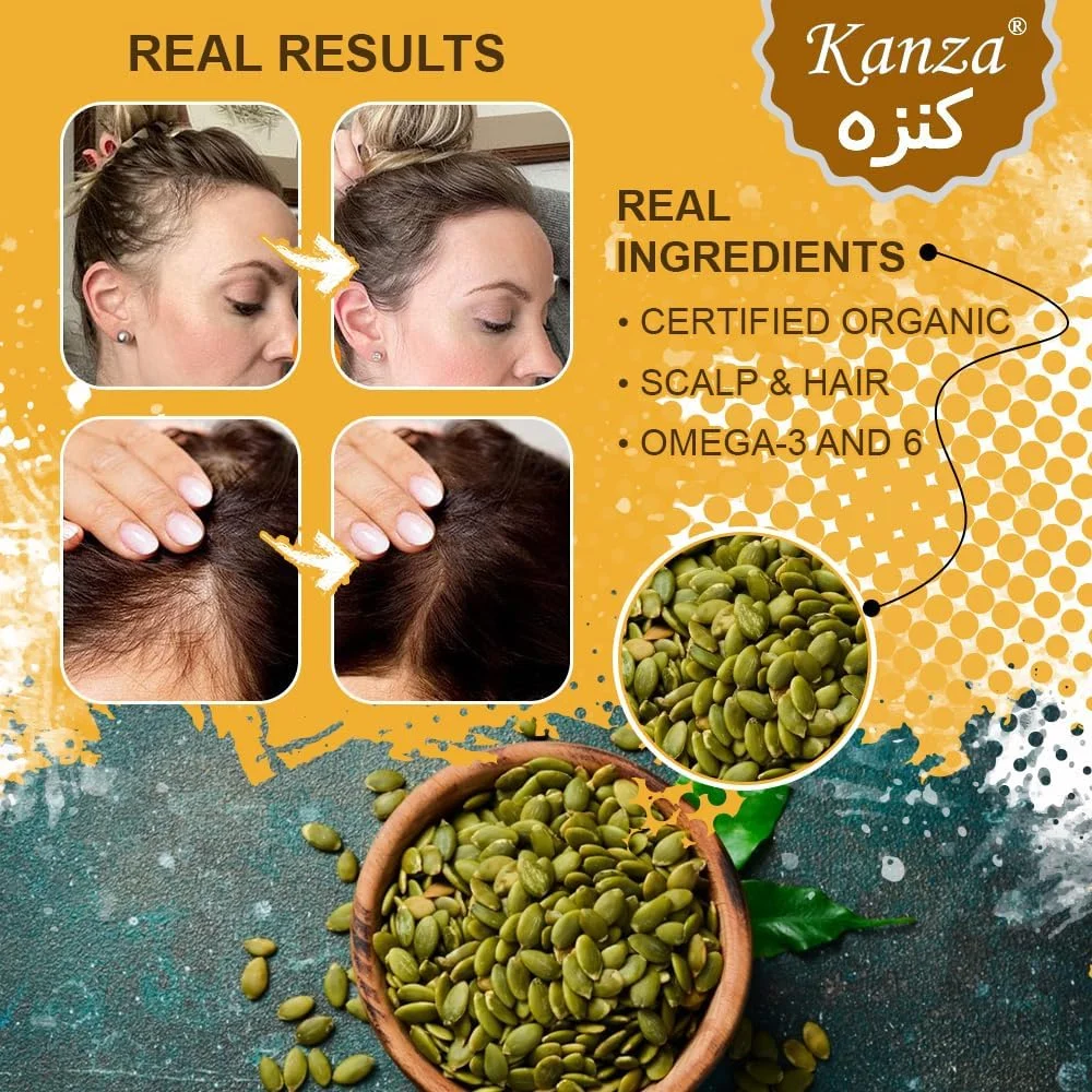 کانزا - روغن دانه کدو تنبل و روغن کرچک برای رشد مو (60ml*2) | سرم رشد مو | روغن کرچک ارگانیک پرس سرد | سرم روغن دانه کدو تنبل ارگانیک برای رشد مو | سرم مژه | مناسب برای انواع پوست