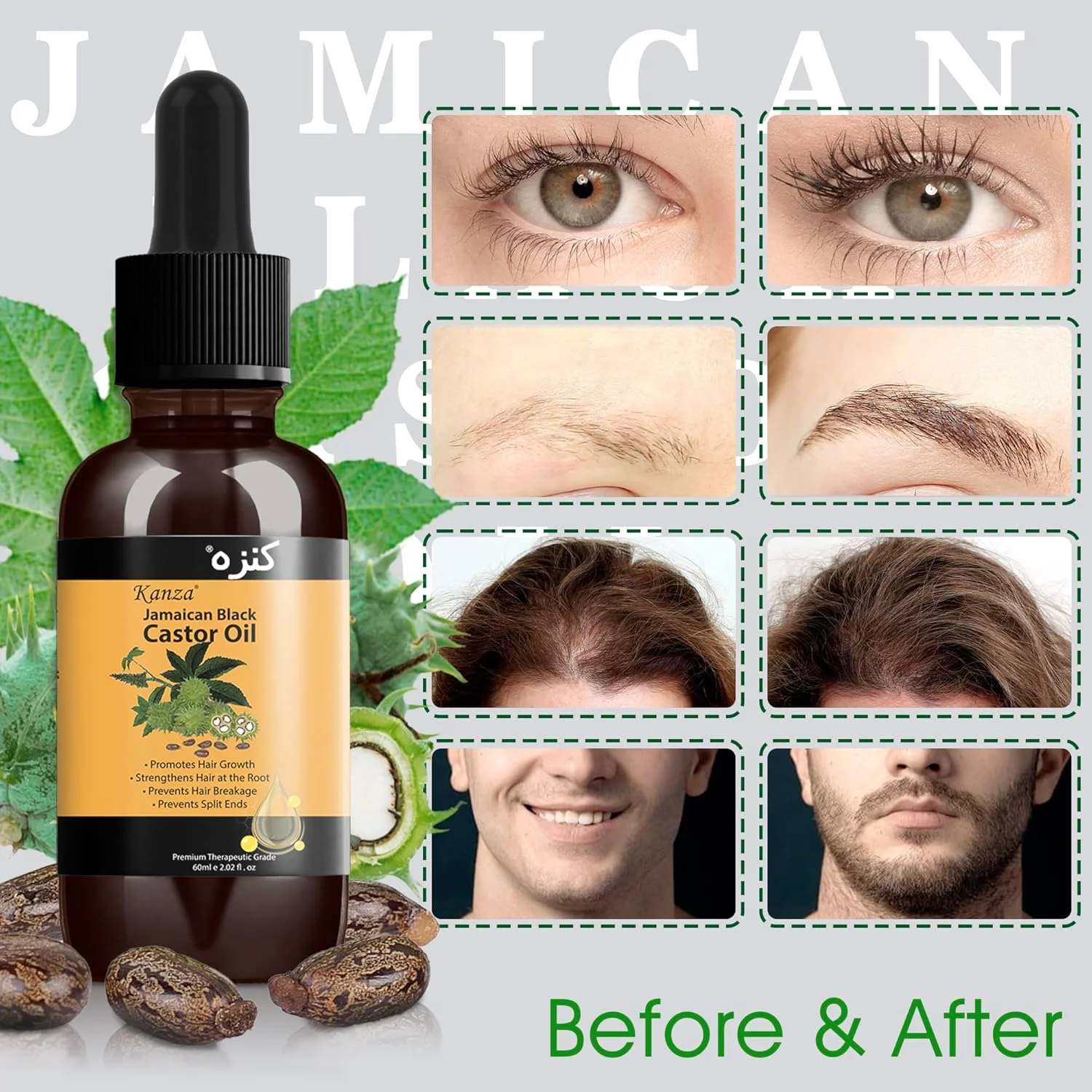 کانزا - روغن دانه کدو تنبل و روغن کرچک برای رشد مو (60ml*2) | سرم رشد مو | روغن کرچک ارگانیک پرس سرد | سرم روغن دانه کدو تنبل ارگانیک برای رشد مو | سرم مژه | مناسب برای انواع پوست