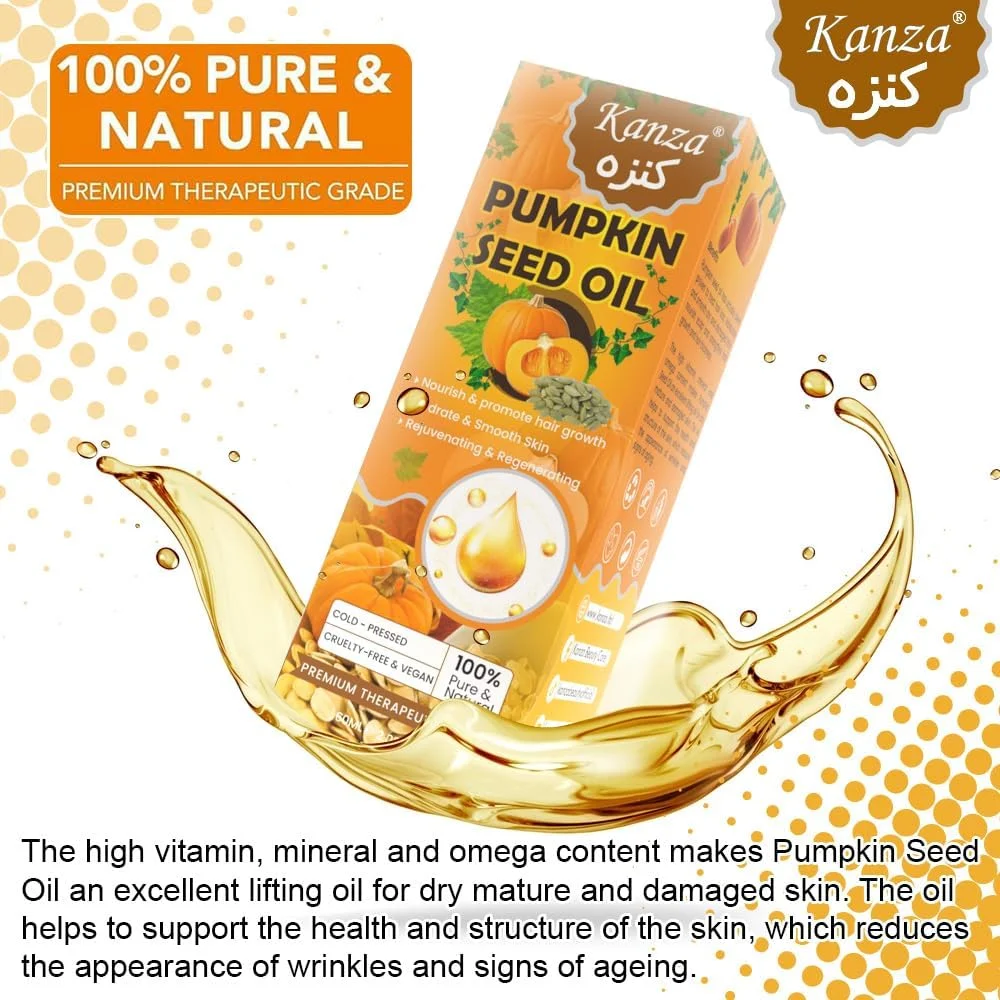 کانزا - روغن دانه کدو تنبل و روغن کرچک برای رشد مو (60ml*2) | سرم رشد مو | روغن کرچک ارگانیک پرس سرد | سرم روغن دانه کدو تنبل ارگانیک برای رشد مو | سرم مژه | مناسب برای انواع پوست