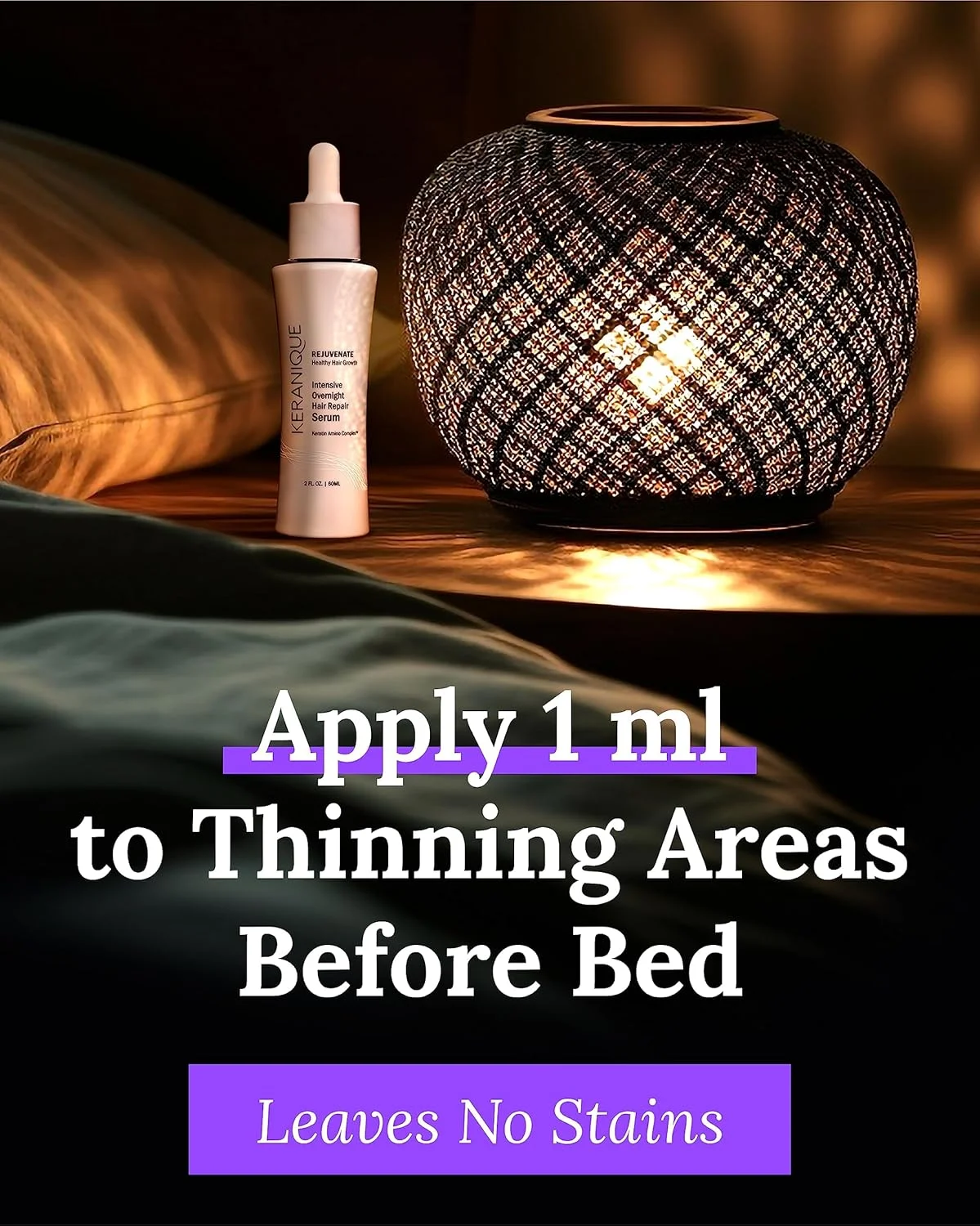 سرم موی شبانه فشرده کرانیک، 2 اونس مایع – کمپلکس آمینو کراتین، بدون سولفات، رنگ و پارابن | کمک به رشد موهای بلندتر، تقویت سلامت و استحکام موهای نازک