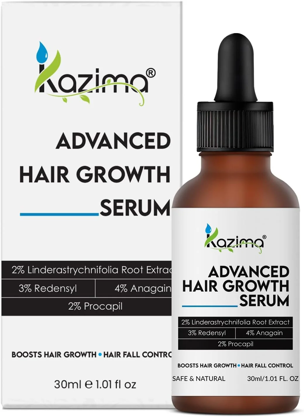 سرم پیشرفته رشد مو کازیما | 3% ردنسيل، 4% آناگین، 2% پروکاپیل، 2% لیندرا استریچنیفولیا، رزماری و عصاره برنج سیاه | سرم رشد مو و کنترل ریزش مو | افزایش تراکم مو | 30 میلی لیتر سرم پیشرفته رشد مو کازیما | 3% ردنسيل، 4% آناگین، 2% پروکاپیل، 2% لیندرا استریچنیفولیا، رزماری و عصاره برنج سیاه | سرم رشد مو و کنترل ریزش مو | افزایش تراکم مو | 30 میلی لیتر