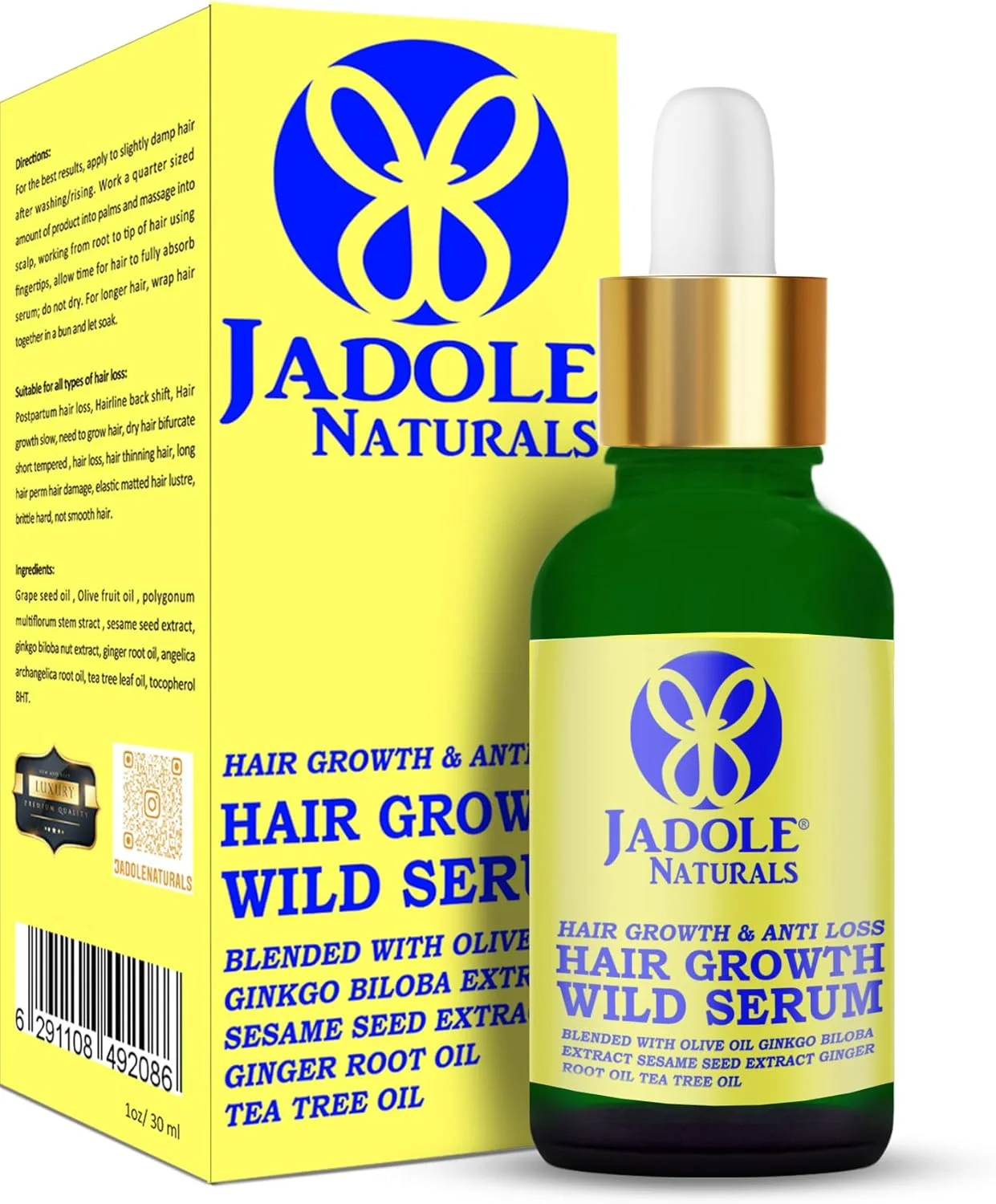سرم رشد موی وحشی Jadole Naturals - 30 میلی لیتر | مخلوط شده با روغن زیتون، هسته انگور و درخت چای، جینکوبیلوبا، ریشه زنجبیل | تقویت رشد طبیعی و سالم مو، افزایش تراکم مو، کنترل ریزش مو سرم رشد موی وحشی Jadole Naturals - 30 میلی لیتر | مخلوط شده با روغن زیتون، هسته انگور و درخت چای، جینکوبیلوبا، ریشه زنجبیل | تقویت رشد طبیعی و سالم مو، افزایش تراکم مو، کنترل ریزش مو