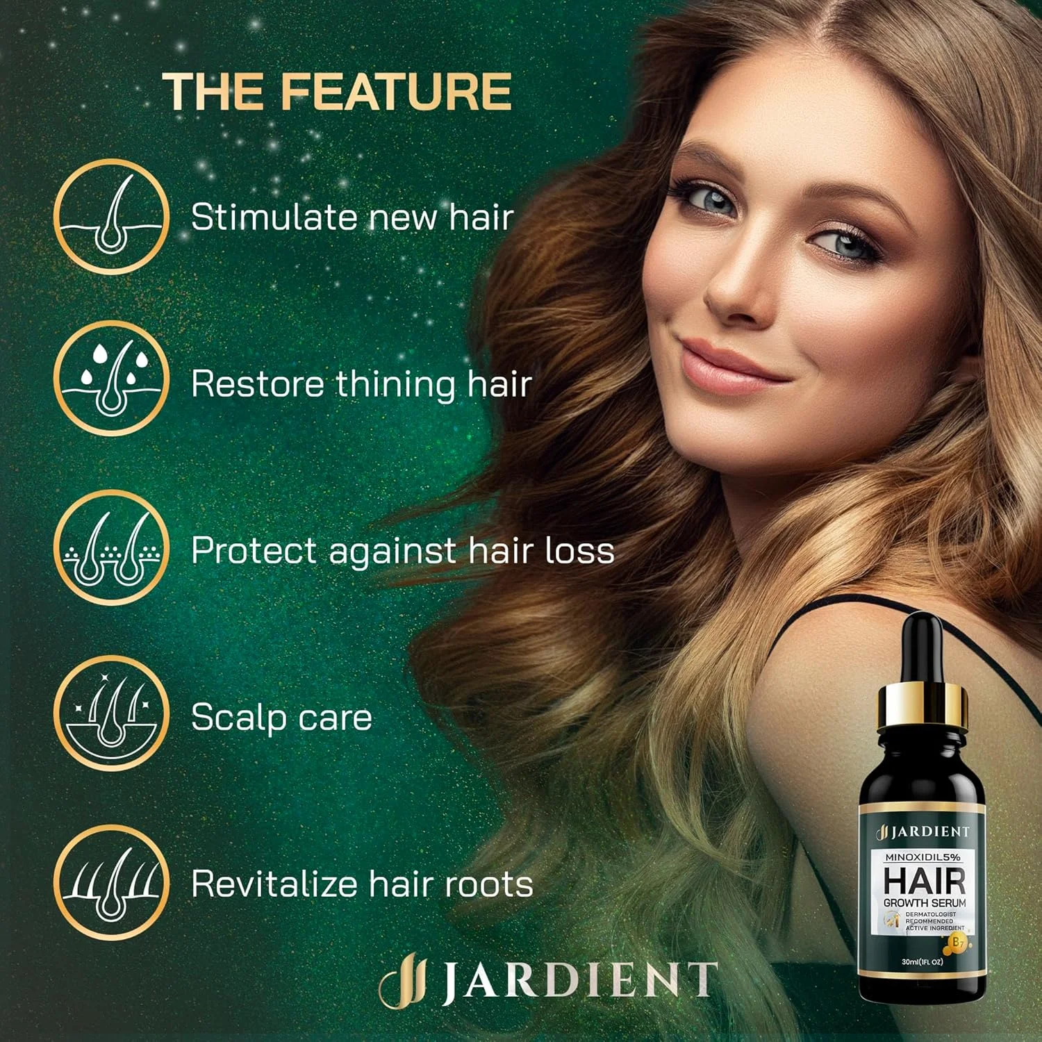 سرم موضعی %5 ماینوکسیدیل Jardient برای آقایان و بانوان: روغن رشد مو حاوی مونوکسید، بیوتین، کیت رشد ریش - سرم ماینوکسیدیل - 30 میلی لیتر - جلوگیری از ریزش مو، درمان رشد مجدد