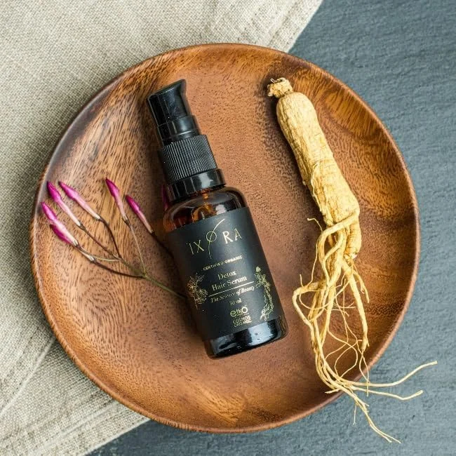 سرم موی سم زدای ایکسورا غنی شده با جینسینگ و سیر، محرک رشد مو و جلوگیری از ریزش مو - 30 میلی لیتر ارگانیک تایید شده