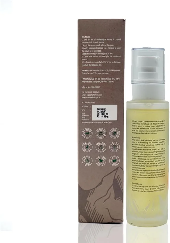 سرم پیشرفته رشد موی طبیعی هرب مجیک - ردنسل، آناگین و تخم کتان محرک رشد مو، افزایش تراکم مو، سرم ضد ریزش موی آیورودا برای مردان و زنان ۱۰۰ میلی لیتر زرد