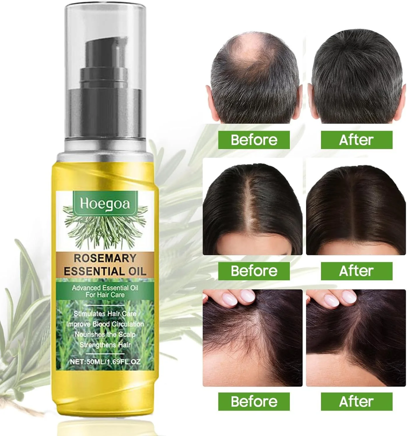روغن ضروری رزماری هوئگوآ برای رشد مو، روغن ضروری ضد ریزش مو برای تقویت، تغذیه و بهبود گردش خون پوست سر، سرم رشد مو برای مردان و زنان، 50 میلی لیتر روغن ضروری رزماری هوئگوآ برای رشد مو، روغن ضروری ضد ریزش مو برای تقویت، تغذیه و بهبود گردش خون پوست سر، سرم رشد مو برای مردان و زنان، 50 میلی لیتر